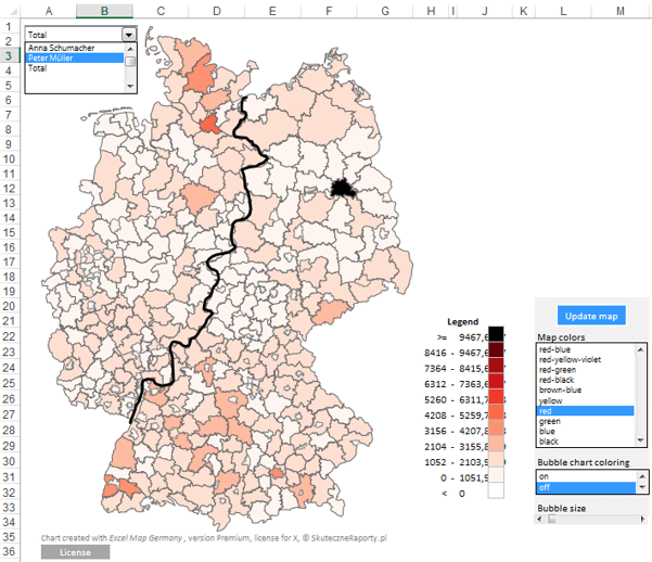 Excel-Karte Deutschland – Daten in einer territorialen Aufteilung mit PLZ 7