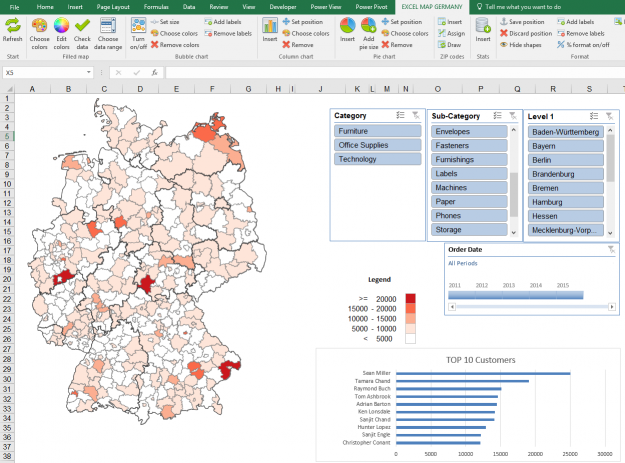 Dashboards mit Excel-Karte mit Pivot-Tabelle und Datenschnitt (Slicer) haupt
